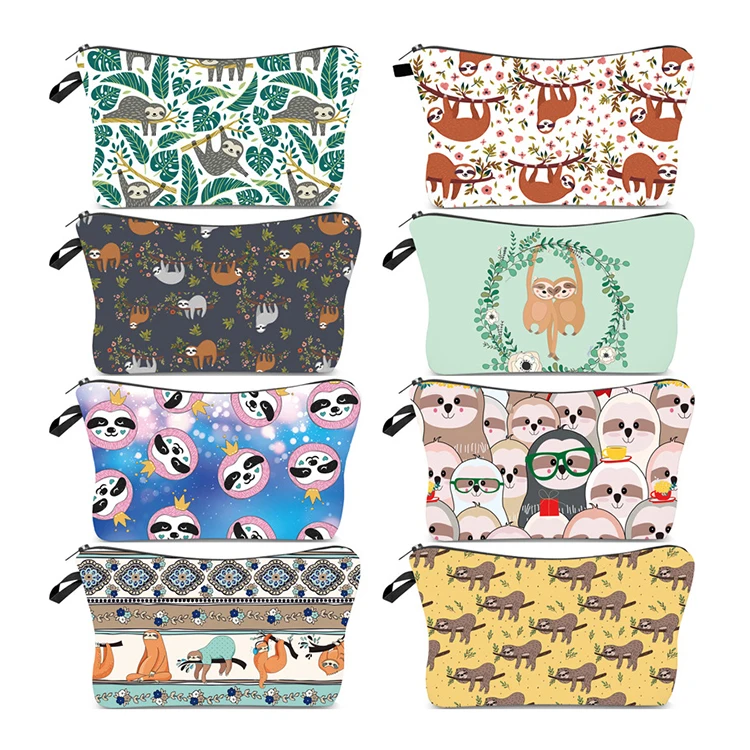 

YASEN Amazon Hot Selling Organizer Bag Custom Printed Makeup Bag Cute Sloth Animal Pattern Cosmetic Bag For Women
