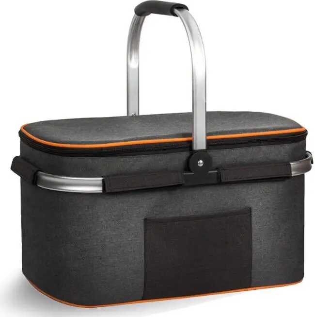 

300D Polyester Insulated Cooler Picnic Basket Foldable Insulated Bag Cooler Bag with Carrying Rod For Food Transport, Blue,black,customized color