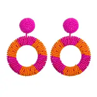 

Circle Boho Fashion Personality Bohemian Women's Hollow Hand-woven New Beaded Beads Round Hoop Drop Earrings for BEACH