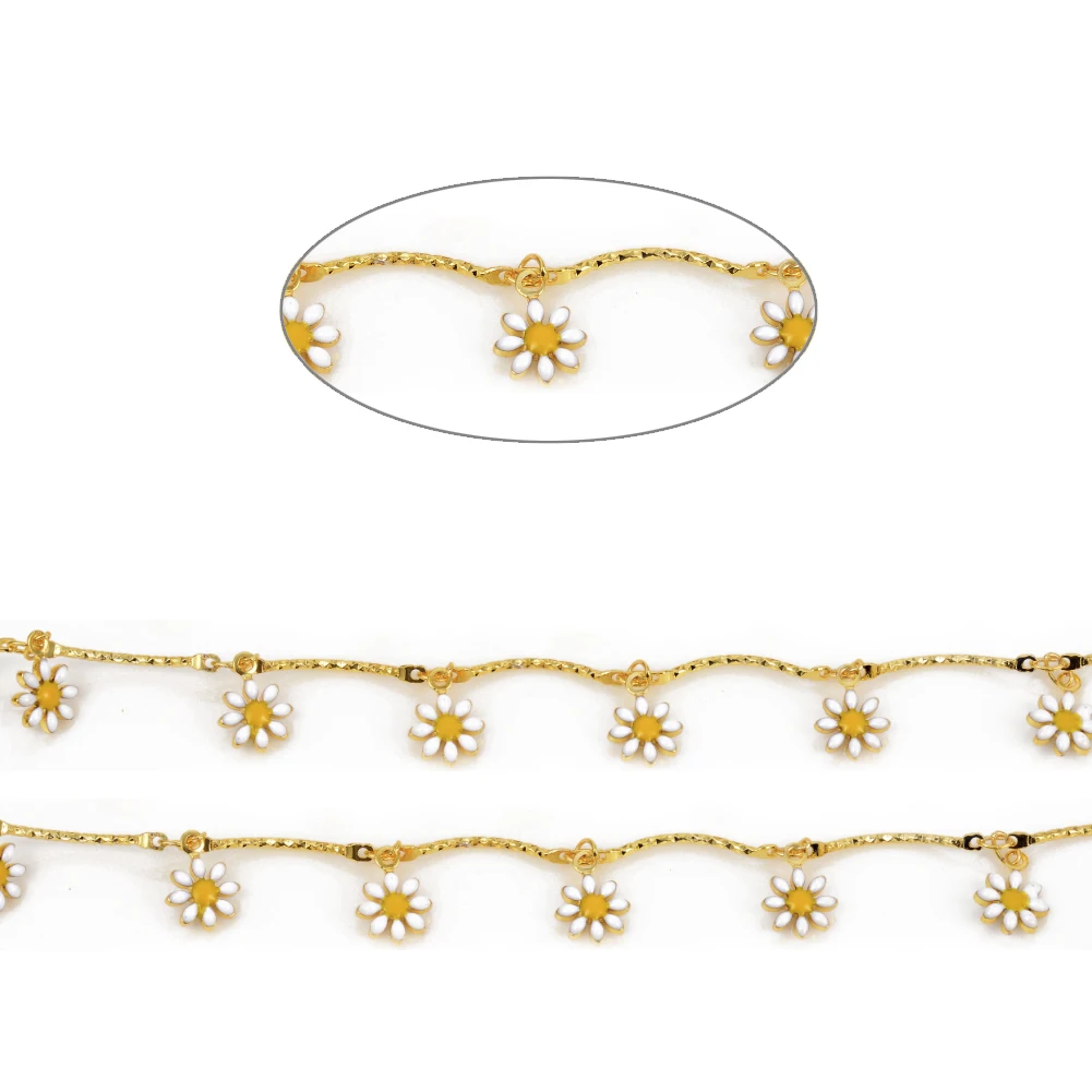 

PandaHall Real 18 K Gold Plated Yellow Enamel Flower Link Chains