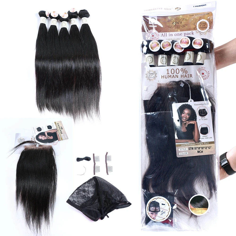 

Guarantee hair Packet with closure 5 bundles hair and a closure for full head straight brazilian hair good price and price