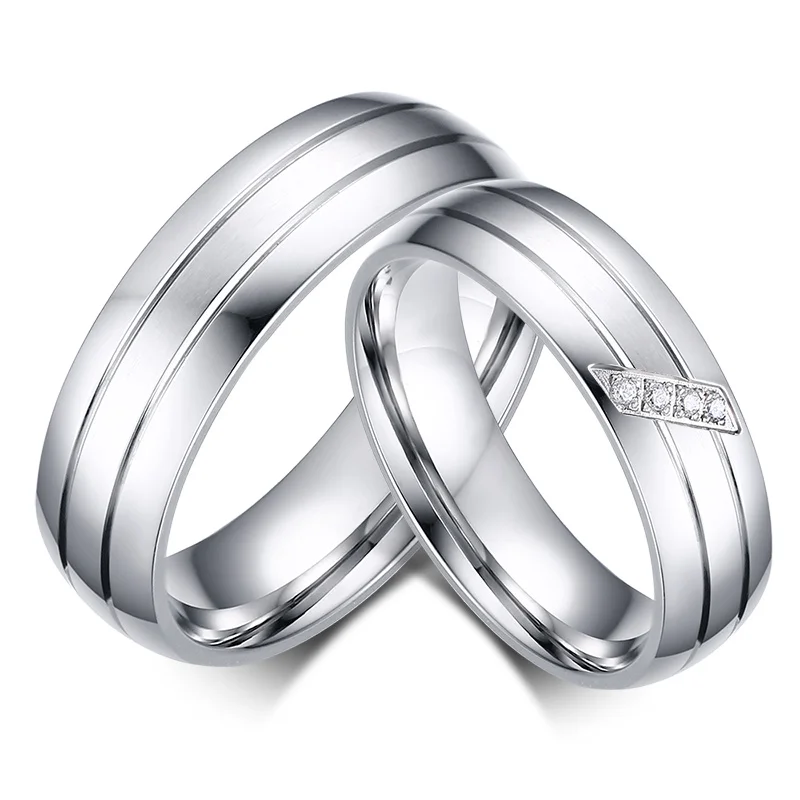 

Fashion Wedding Rings Women Stainless Steel Ring Female Male Promise Ring Cubic Zirconia Couple Jewelry