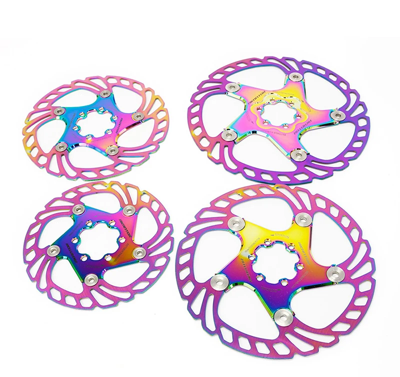 

AKANTOR Colorful Bicycle Brake Rotors 140 160 180 203mm Mountain Road Bike Brake Floating Disk Disc Calipers Accessories, Rainbow colors