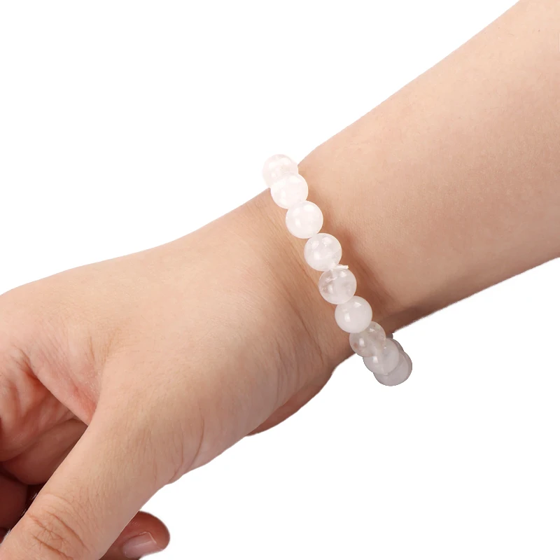 

Natural 8mm Crystal Healing White Clear Quartz Agate Gemstone Polished Stone 8 mm Bead Ball Elastic Summer Mama Bracelet Set Boy