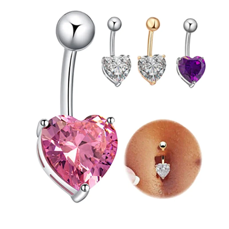 

Cute Heart Rhinestone Navel Ring Women Fashion Medical Stainless Steel Crystal Belly Button Rings Piercing Body Jewelry