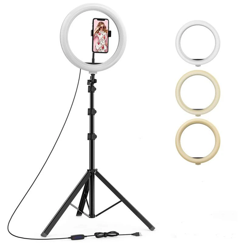 

beauty lamp 10w led ring light selfie ring light with tripod stand and Phone Clamp, Warm natuaral white