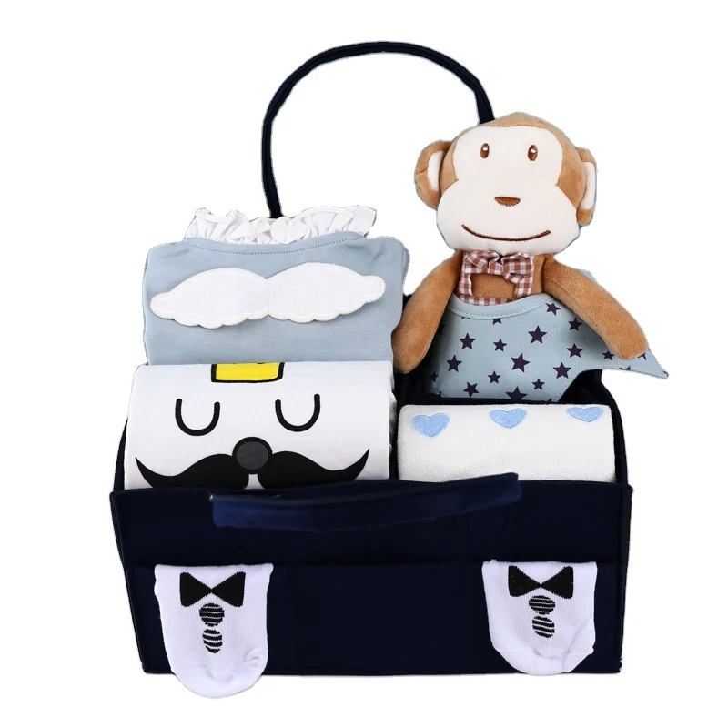 

In Stock Item Baby Laytte Newborn Gift Box 7Pcs With Monkey Toy Bib, Customized color