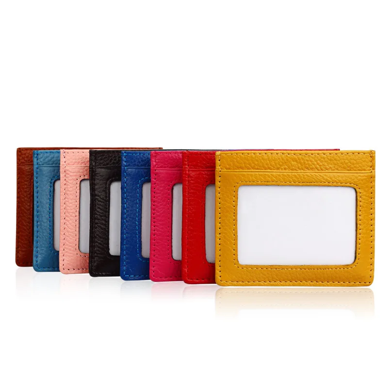 

Manufacturers Customized Logo Real Leather Busniness Cards Ultra Thin Credit RFID Blocking Wallet Change Purse Card Holder, Mixed color