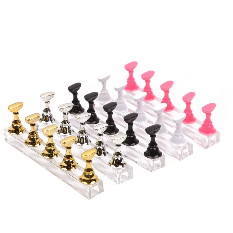 

Acrylic nail tips stand magnetic nail practice art display hand nail paint holder, White/black/rose gold/silvery/pink