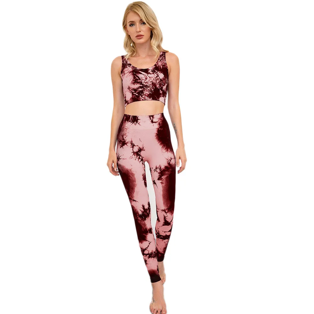 

2021 New Hot Workout Fitness Sports Wear Suit Tie Dye Legging Sports Bras Seamless Yoga Set, Customized colors