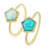 ZG0242 New Fashion Gold Plated Pentagon Shaped Natural Gemstone Opal Ring For Women