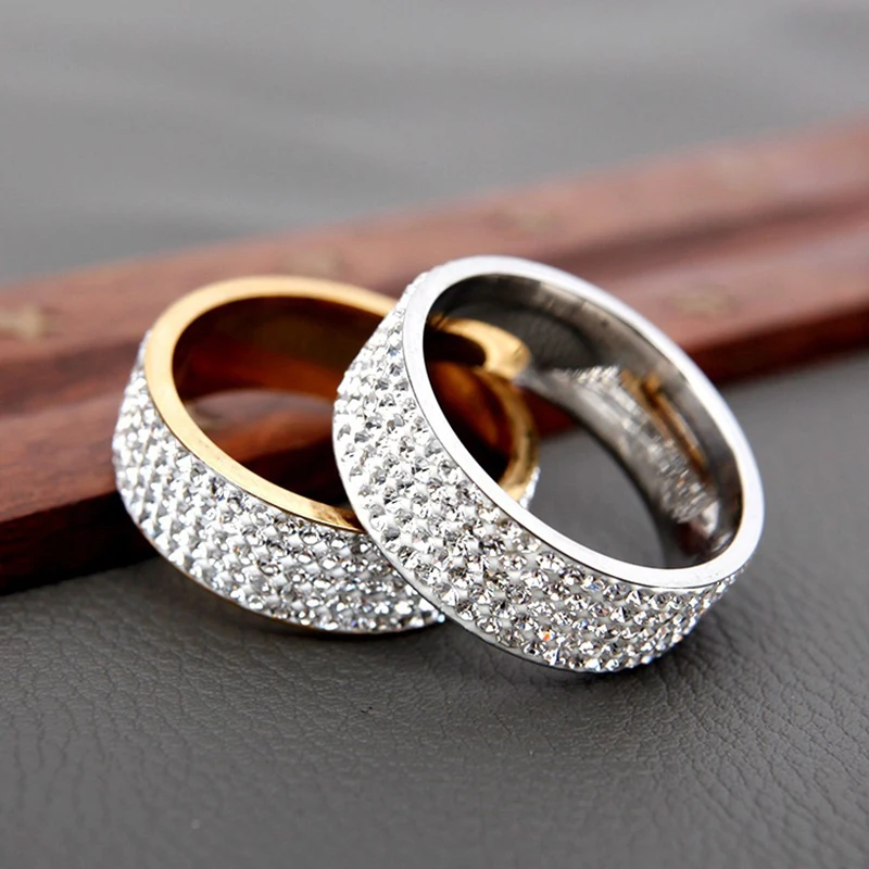 

Fashionable popular five-row diamond ring stainless steel men and women couple ring jewelry