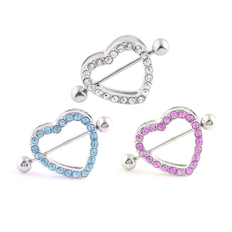 

2020 2021 Body Jewery Real Jewelry Crystal Heart Nipple Piercing Nipple Rings, Blue/red/clear
