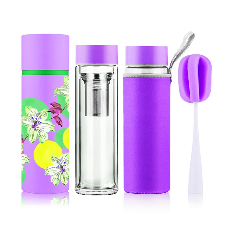

Ready to ship Amazon top sales 500ml DW Glass Water Bottle with stainless steel Tea Infuser, Customized color