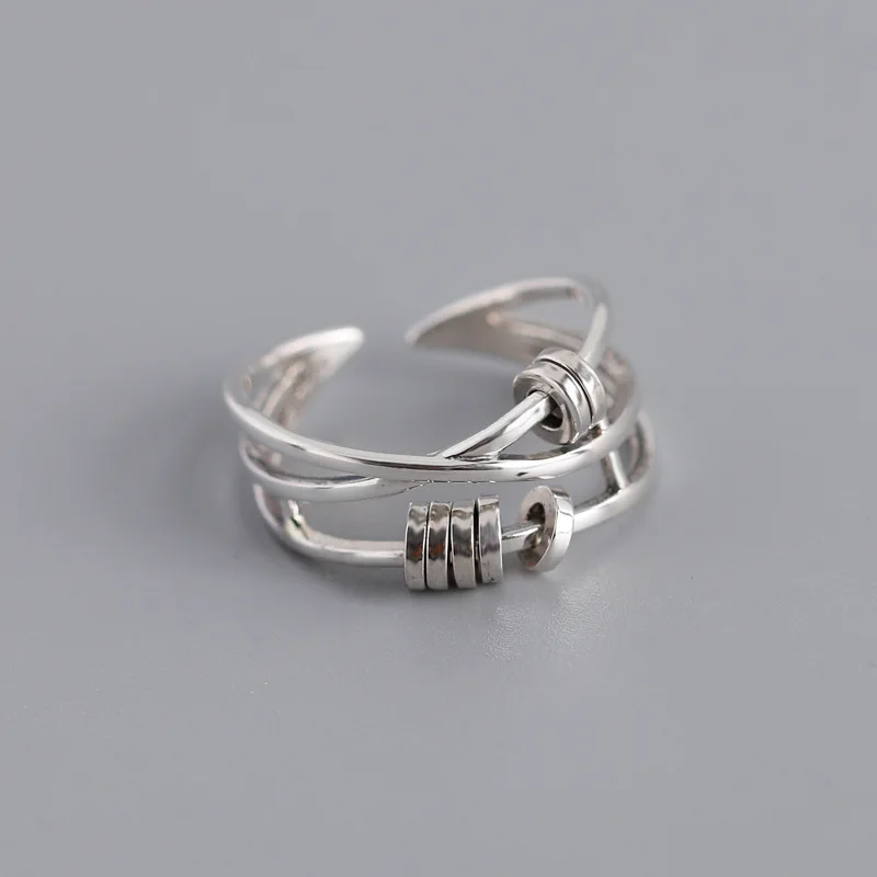 

S925 Silver Women's Ring Original Design Opening Adjustable Ring Multi-layer Cross Flexible Sterling Silver Ring (SK858), As picture