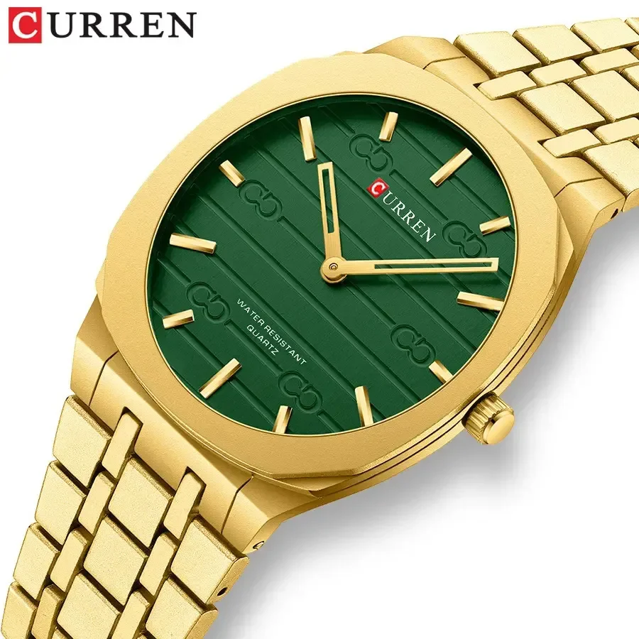 CURREN 8444 New Hot Men Business Stainless Steel Quartz Watches Waterproof Gold Sports Clock Luminous Oval 18mm Fashionable