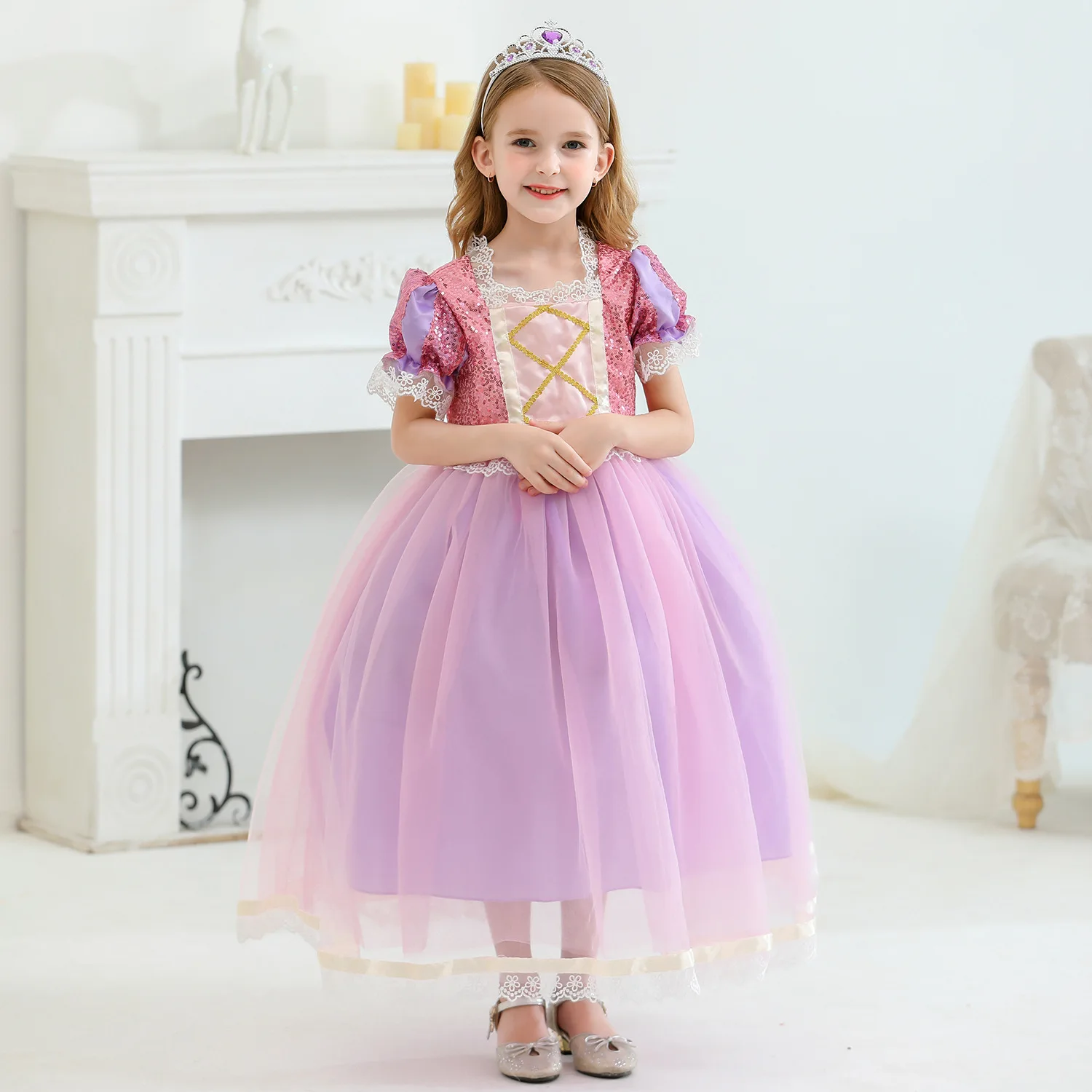 

MQATZ Christmas Party Cosplay Dress Fancy Kids Clothes Halloween Costume Princess Sophia Princess Rapunzel Long Dress, Purple