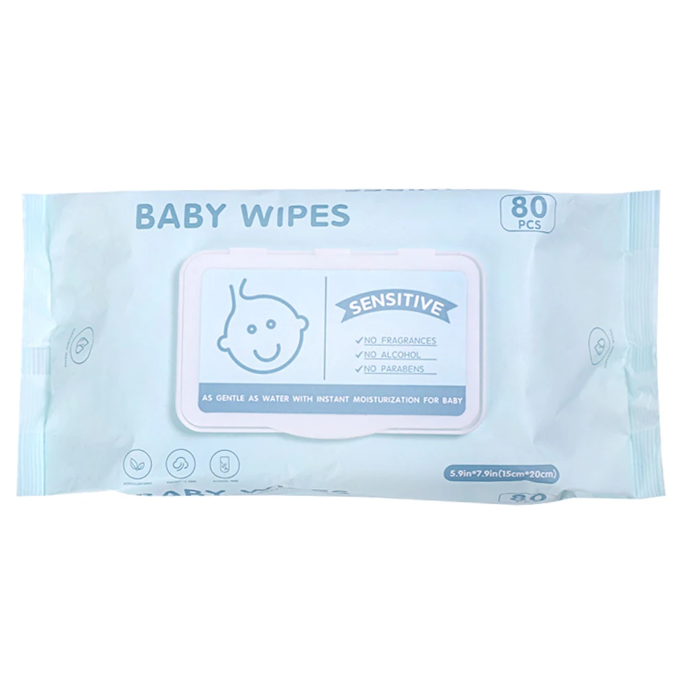 

Best Selling Skin friendly Soft spunlaced nonwoven fabric organic 80pc water cleaning baby wipes, Blue