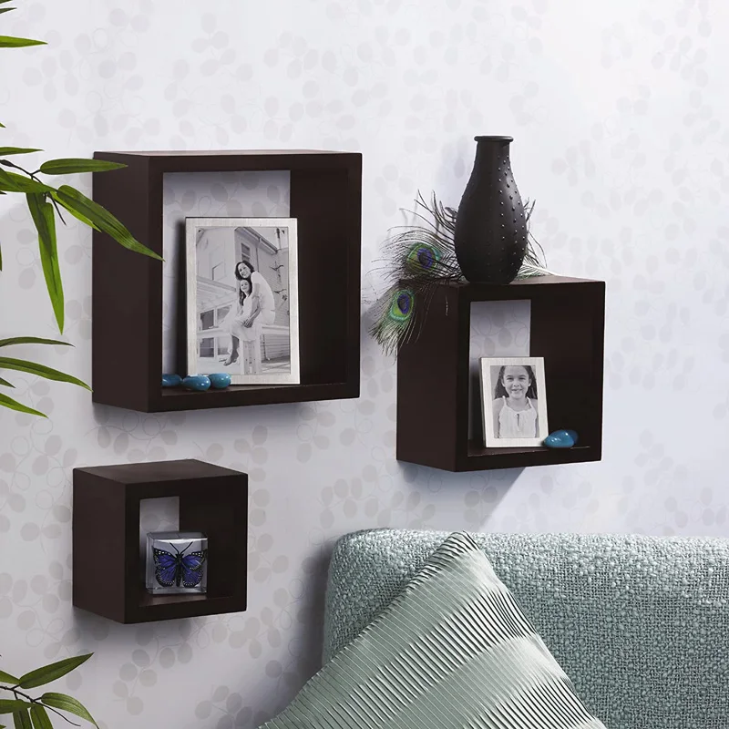 Amazon hot selling  floating shelves wood set of 3  wood square wall cube shelf
