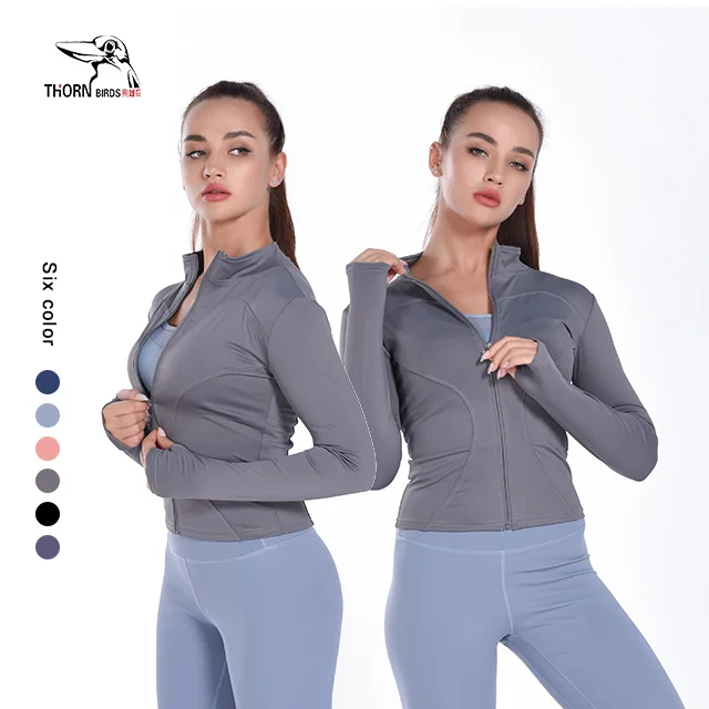 

High Quality Long Sleeve Sports Zipper Coat Quick Drying Multiple Color Yoga Suit Women Running Fitness Sports Top, Customized colors