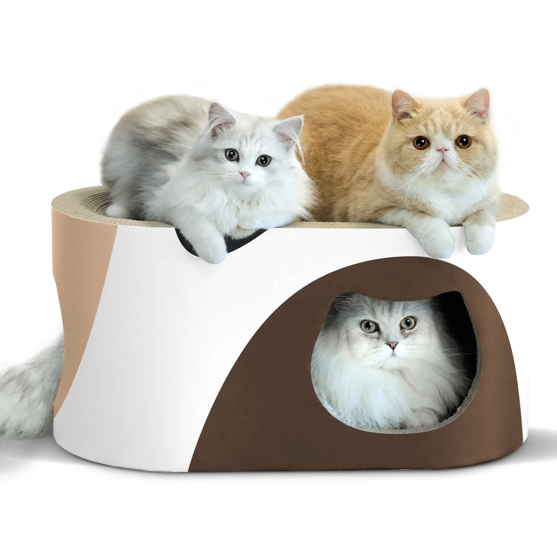 

cat pet play house with scratches cat tree corrugated carboard scratcher toys cat house round paper scratcher lounge bed, Picture showed