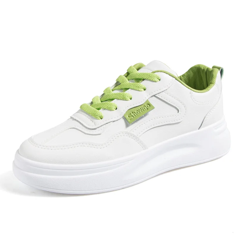 

Simple Platform Women Sneakers With Colorful Laces, White, green, brown
