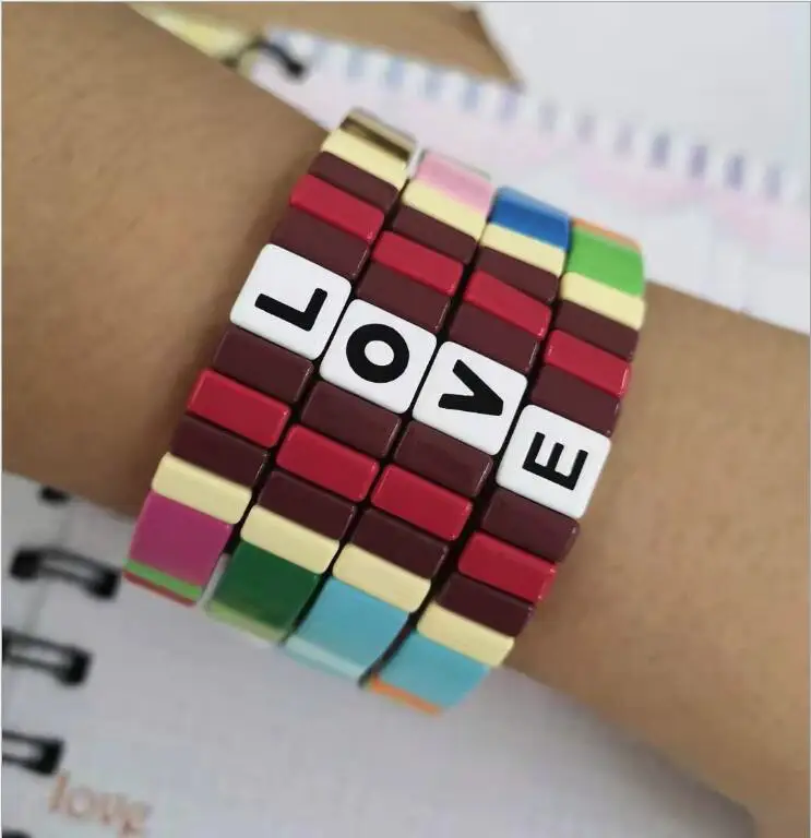 

BM2007 New 2019 Popular Rainbow Alphabet Soup enamel bracelet