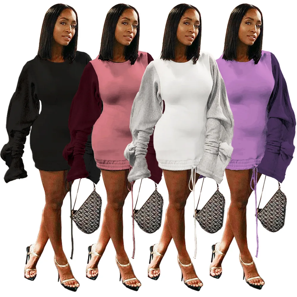 

Women's 2021 Fashion Style Patchwork Colour Sling Fungus Sleeve Mini Dress Autumn Winter Clubwear Nightclub, Customized color