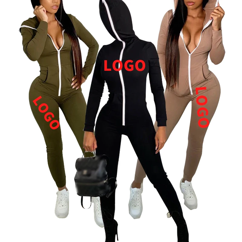 

rompers women jumpsuit elegant Long Sleeve full zip up hodie bodycon bodysuit spandex One Piece Jumpsuits