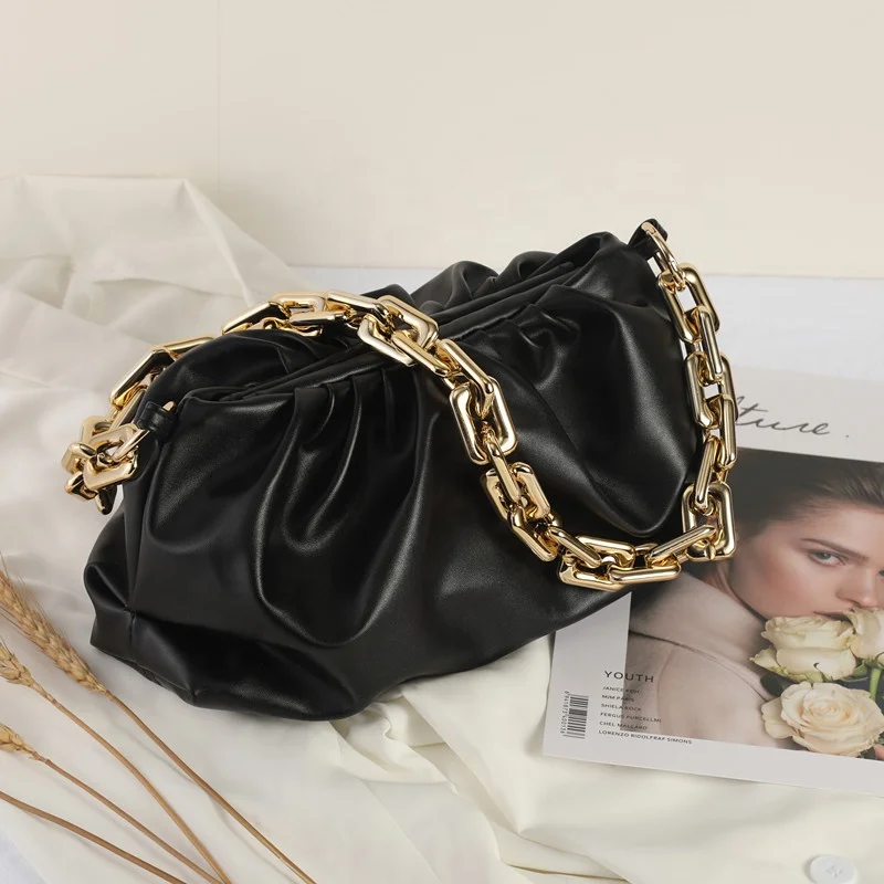 

Day clutch pleated pouch women fashion handbags shoulder cloud bag with gold chain, As picture