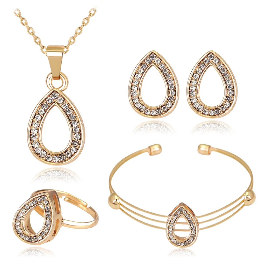 

Laodun 2021 Ins Style Four Piece Crown Jewelry Set for Women Wedding Water Drop Gemstone Butterfly Jewelry Set, Gold, black, green, red