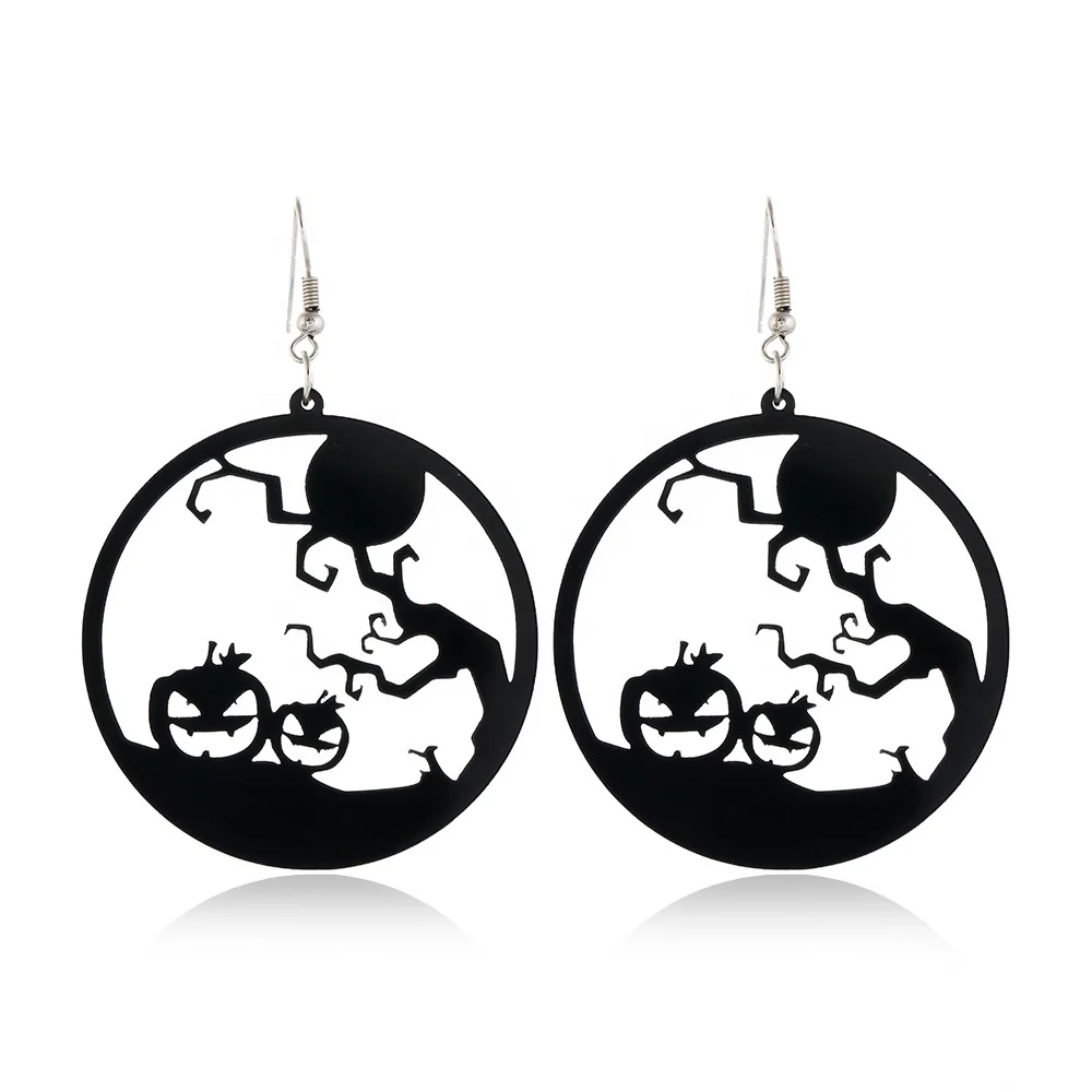

Stud For Bat Pumpkin Lamp Spider Skeleton Ghost Cross Pendant Earring Acrylic Halloween Party Jewelry, Picture shows