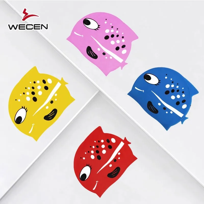 

Fish Cap For Age 3-13 Kids Customize Cartoon Silicone Swimming Caps Printing Logo Brand For Child Pantone OEM Item Time