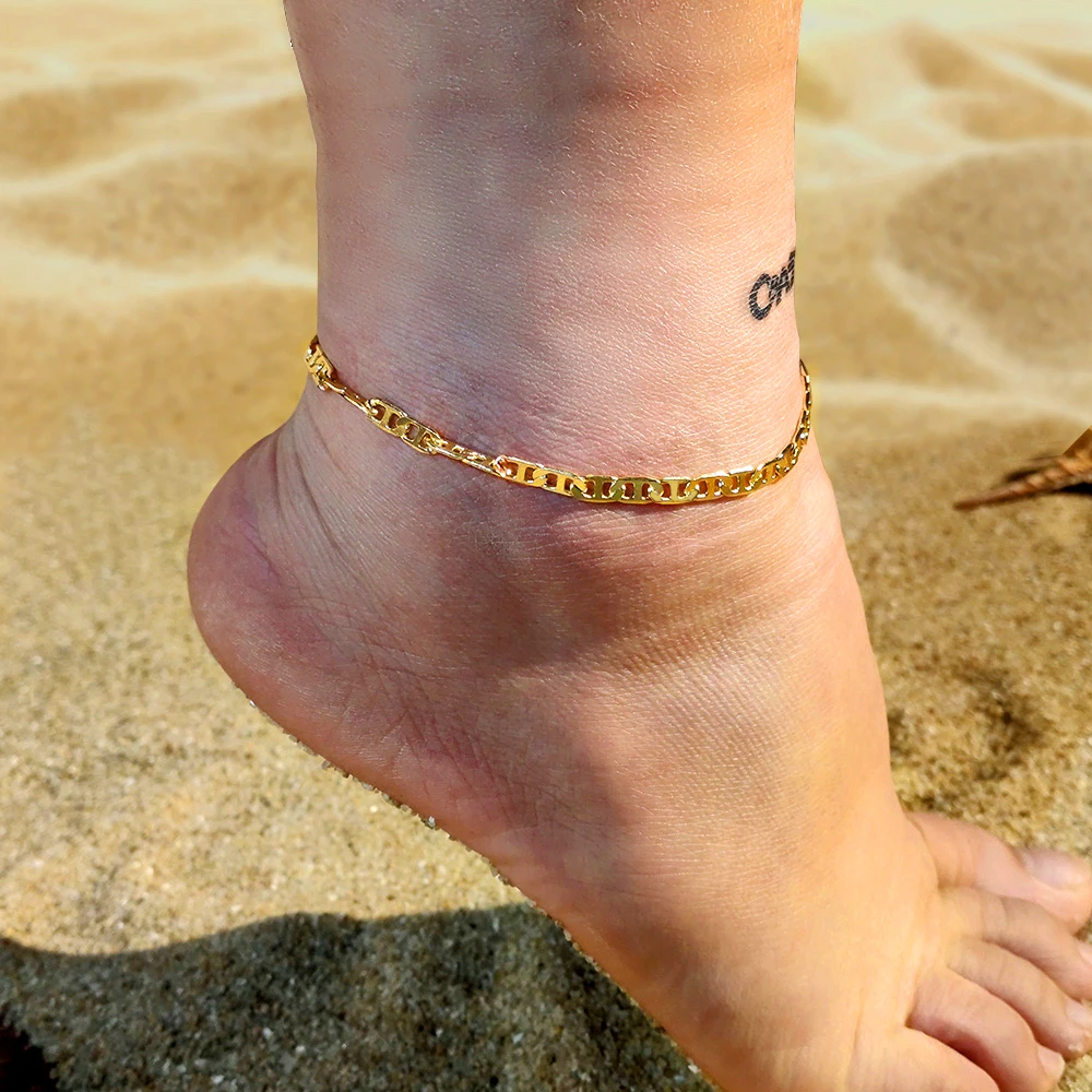 

Dainty Women Men H Shape Jewelry New Arrival Paperclip Link Chain Gold Silver Plated Anklet Bracelet, Gold silver colors