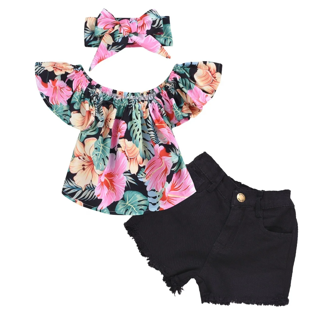 

Best Selling Cotton Girls' Clothing Sets Flower Flying Sleeve Leisure Suit Girls Clothes Children's Summer Suit