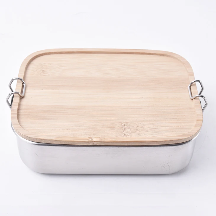 

Stainless steel lunch box with leakproof bamboo lid eco friendly custom logo bento lunch box leak proof food container