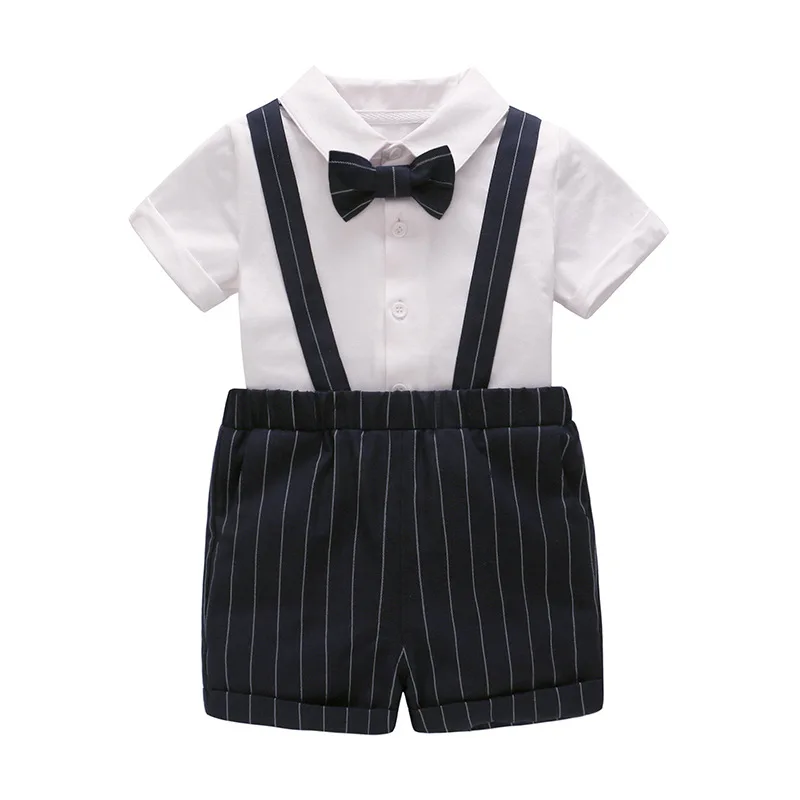 

Wholesale Fashion Kid Boys Clothes Long Sleeve Shirt Shorts Suits Casual Bow Tie Children Baby Clothing Sets