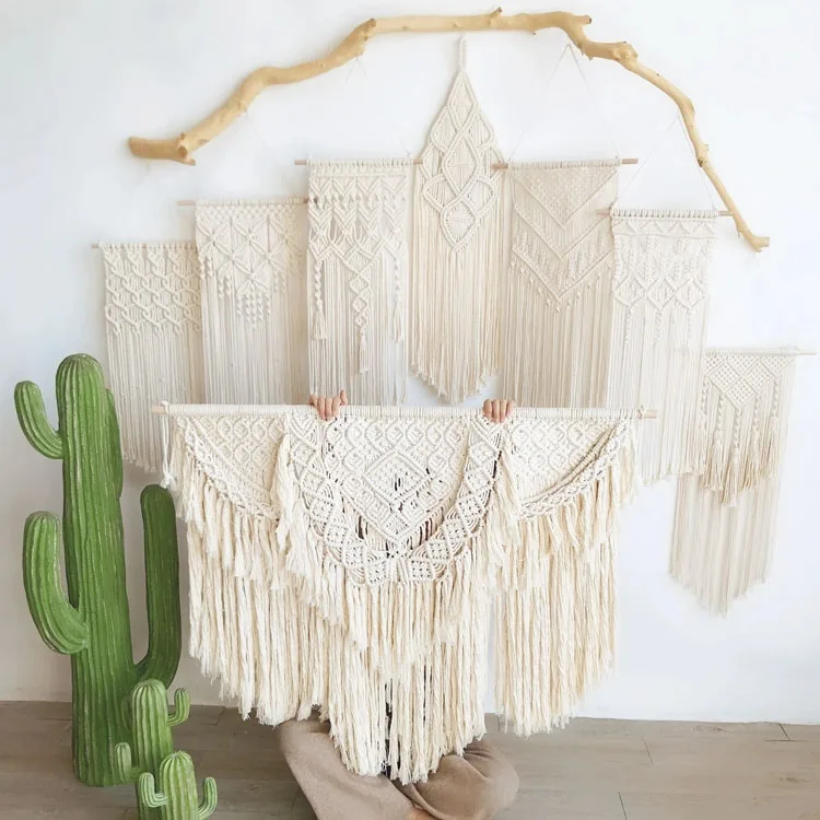 

handwoven macrame wall hanging decorative wall pieces Bohemia Macrame tassel wall hanging tapestry, White pink blue orange or customized color
