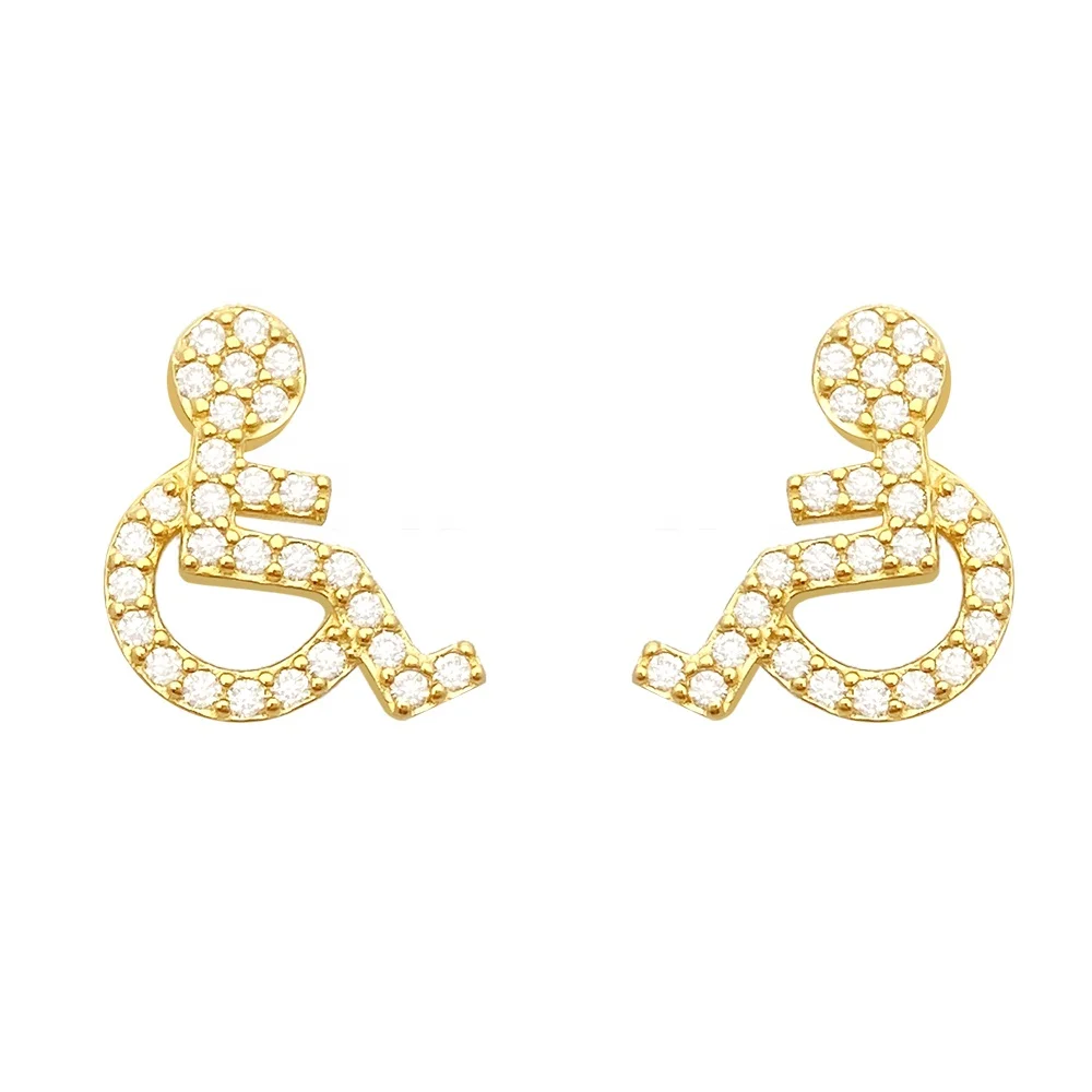 

18k gold plated bicycle shape iced out moissanite earrings diamond 925 sterling silver studs earrings