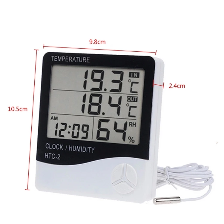 

Hot sale LCD digital display time Indoor and outdoor digital thermometer alarm clock household thermometer and hygrometer HTC-2