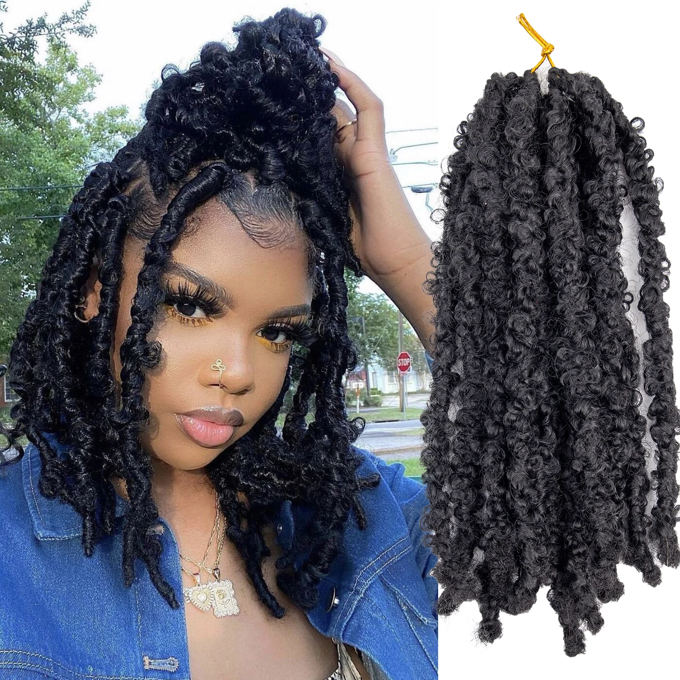 

Wholesale Distressed Butterfly Locs Crochet Hair new 10 12 14 inches butterfly locs Soft Distressed Faux Locs Crochet Hair, As shown in picture,or customer accepted