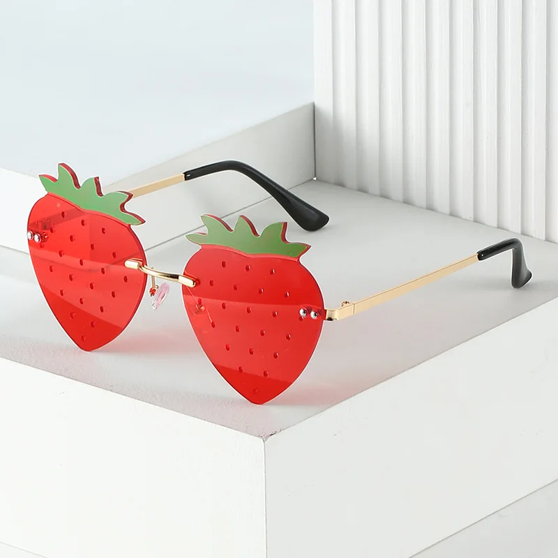 

0351 Red Frameless Glasses Lunettes De Sol Gafas De Sol Fancy Mushroom Rimless Strawberry Sunglasses