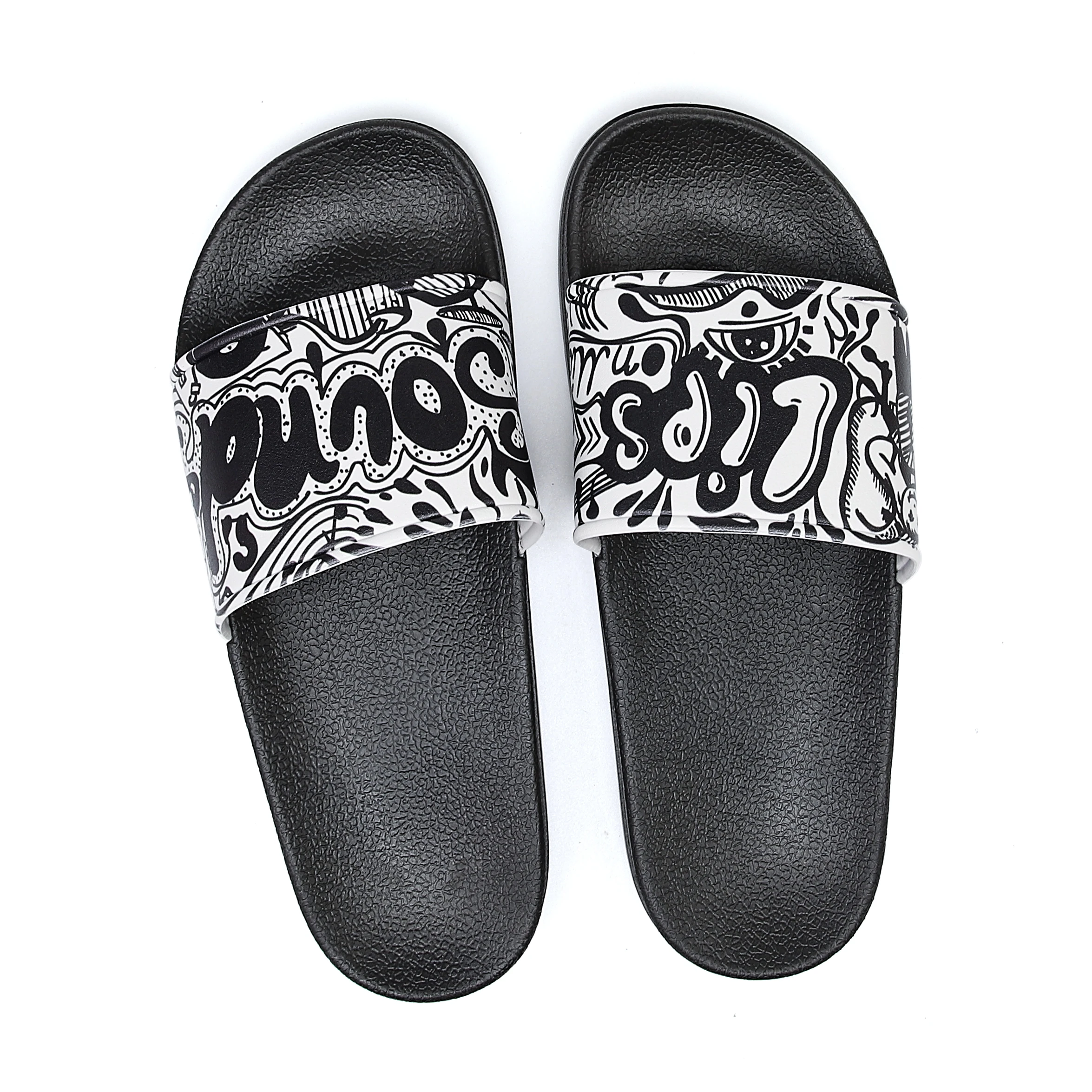 

Lips Sound Letter Slide Sandals For Lover Couples Unisex colorful comfortable anti-slip slipper, Black white