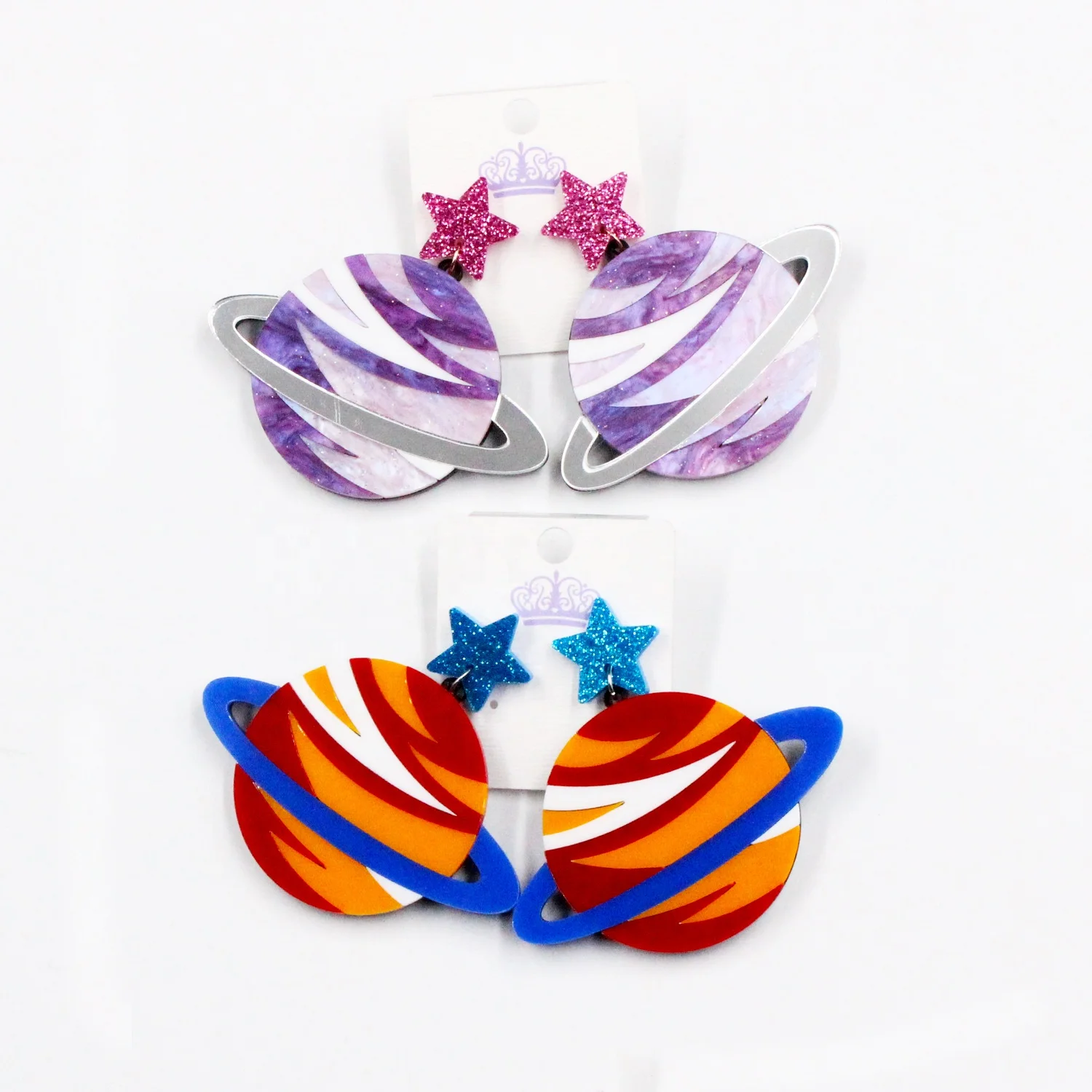 

Saturn Dangle Earrings Space Themed Planet Glitter Acrylic Earrings, Multi-color