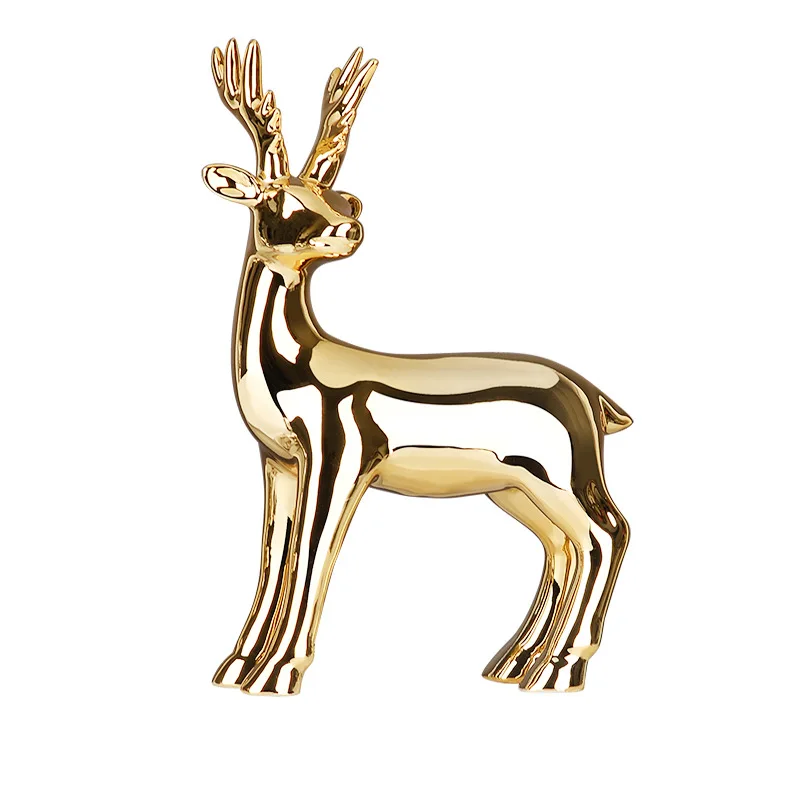 

2021 Light luxury ceramic deer gold plated decorative ornaments for home, Golden silver