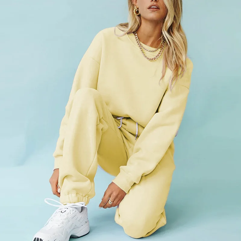 

Women Plain Oversized Tracksuits Crewneck Hoodies and Sweatpants Sweatsuit Sets