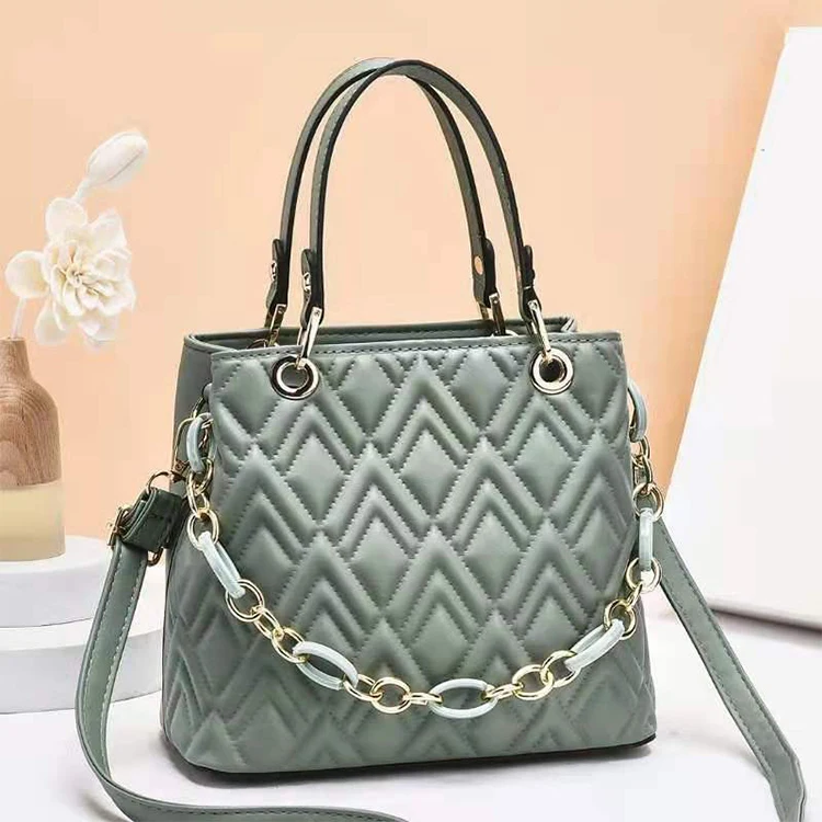 

Customized Private Label Solid Color Diamond Lattice Women Shoulder Handbag Top Quality PU Leather Luxury Big Hand Bags Ladies