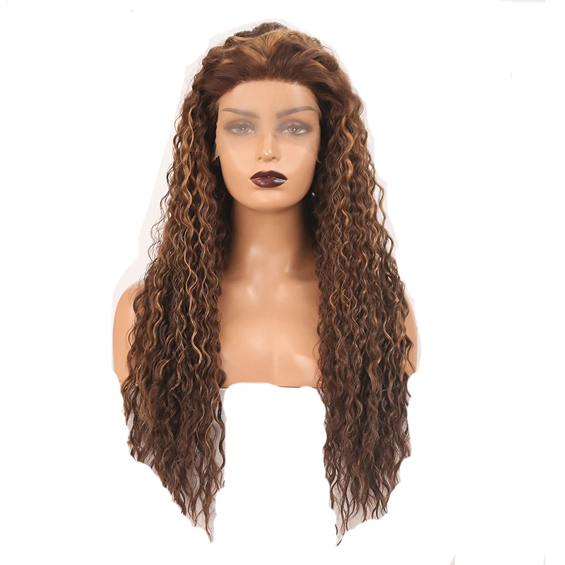 

Curly Cheap Frontal Virgin Lace Front High Quality Fiber Synthetic Hair Wigs with Highlights for Women