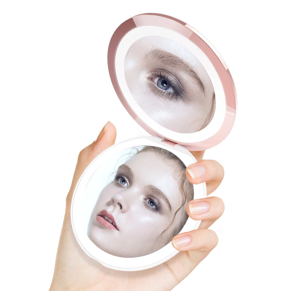 

M11 Pocket Folding Rechargeable Led Portable Round Makeup Mirror With Lights