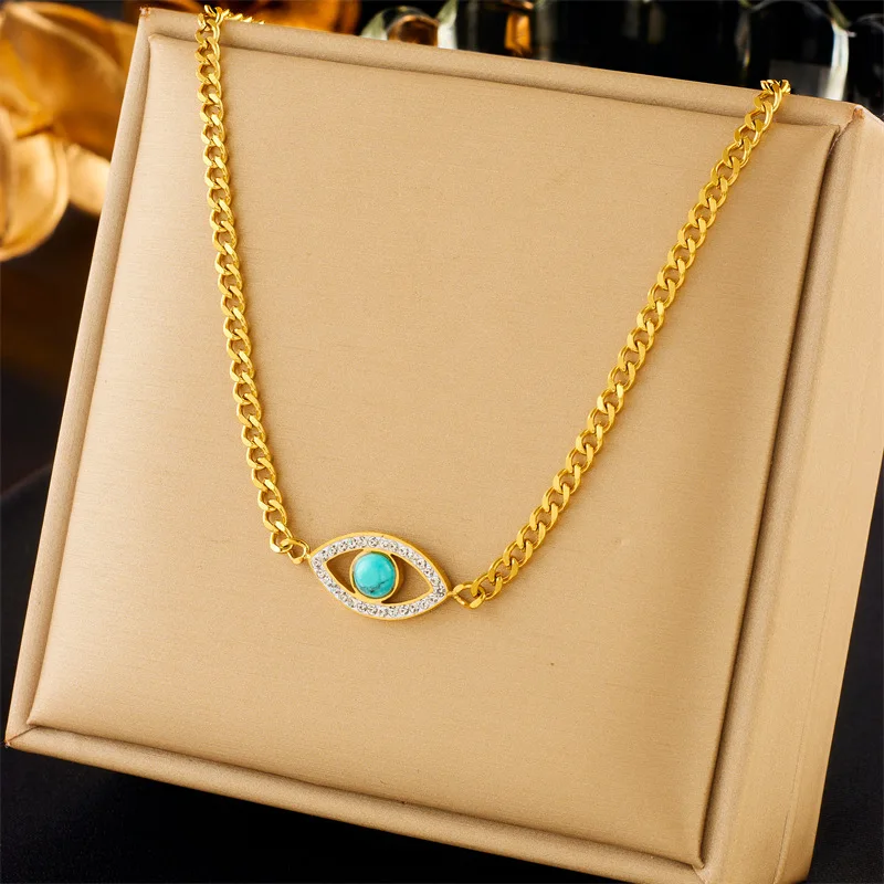 

Wholesale Waterproof 316L Stainless Steel 18k Gold Plated Hollow Turquoise Devil Eye Jewelry Set For Women